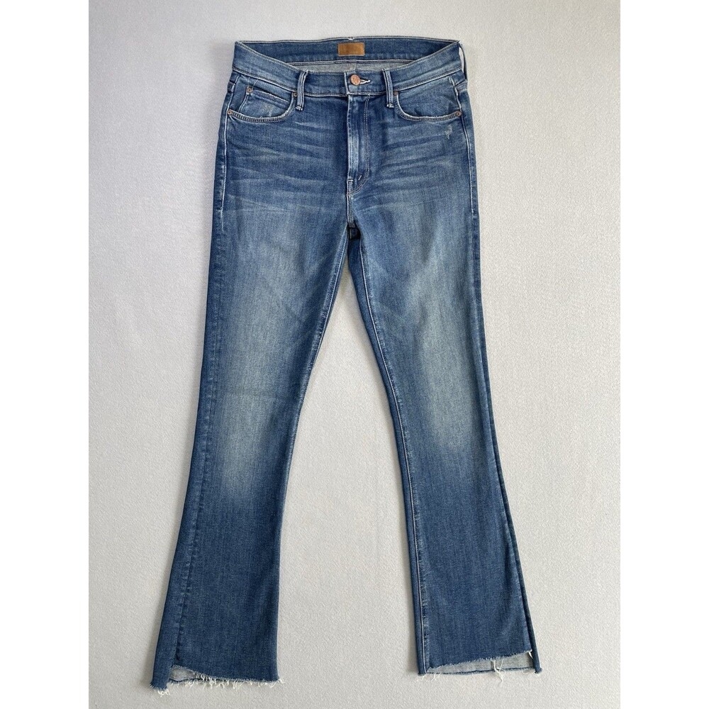 Mother The Runway Step Fray Jeans Womens 27 Leaps and Bounds Medium Wash Bootcut